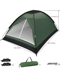 Tienda de campaña domo XL verde militar 1-2 personas impermeable 2