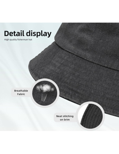 Sombrero de Cubo Unisex KCNSEZA Algodón Lavado Negro