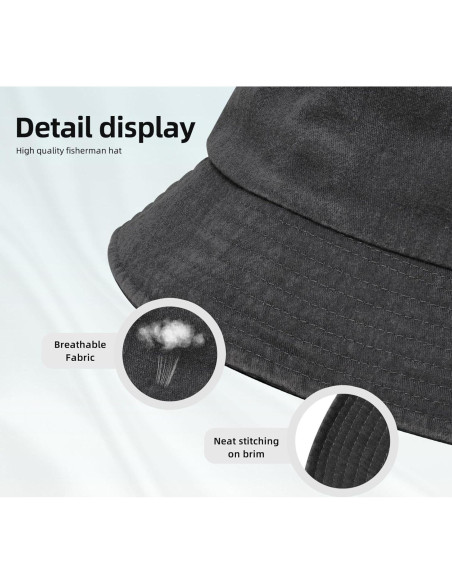 Sombrero de Cubo Unisex KCNSEZA Algodón Lavado Negro