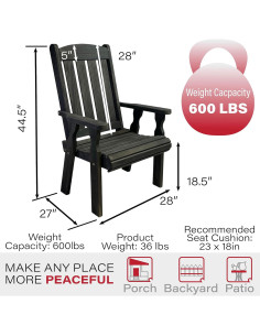 Silla de Patio Misionera Casual Amish Pino Tratado 272 kg 2