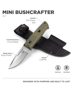 Cuchillo de Supervivencia Benchmade Mini Bushcrafter 165-1 OD Verde G10 2