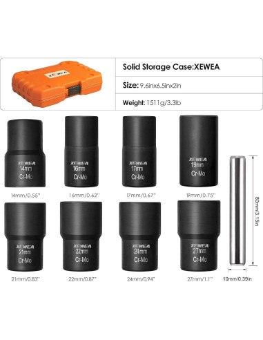 Juego de Extractores de Tuercas XEWEA 9 Piezas 1/2" Drive