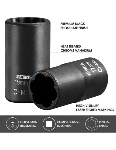 Juego de Extractores de Tuercas XEWEA 9 Piezas 1/2" Drive