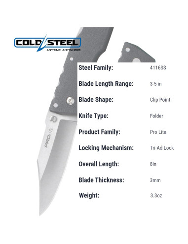 Cuchillo Plegable Cold Steel Pro Lite 8" Acero 4116 GFN