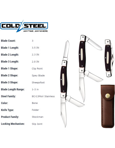 Cuchillo Plegable Cold Steel Stockman 3 Cuchillas Hueso