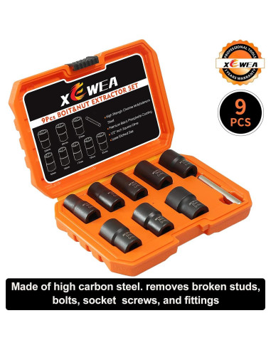 Juego de Extractores de Tuercas XEWEA 9 Piezas 1/2" Drive