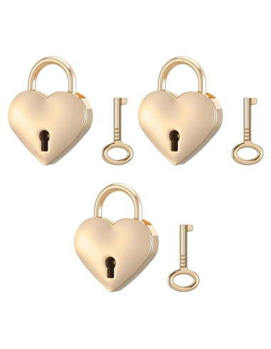 3 Pcs Cerraduras Mini Corazón Doradas con Llave CIATBYYJ