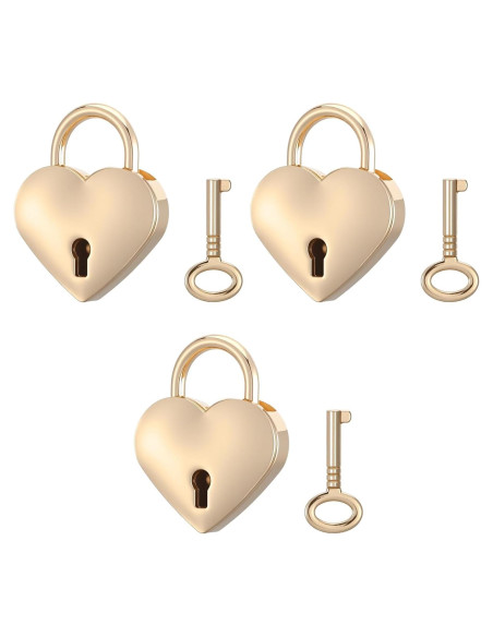 3 Pcs Cerraduras Mini Corazón Doradas con Llave CIATBYYJ