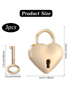3 Pcs Cerraduras Mini Corazón Doradas con Llave CIATBYYJ 2