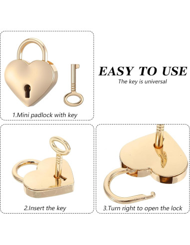 3 Pcs Cerraduras Mini Corazón Doradas con Llave CIATBYYJ