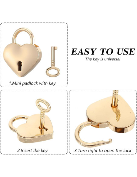 3 Pcs Cerraduras Mini Corazón Doradas con Llave CIATBYYJ