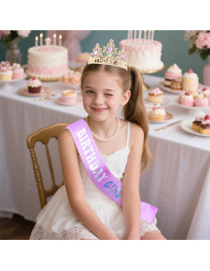 Corona y Banda de Cumpleaños AHONEY Morada para Niñas y Mujeres 2