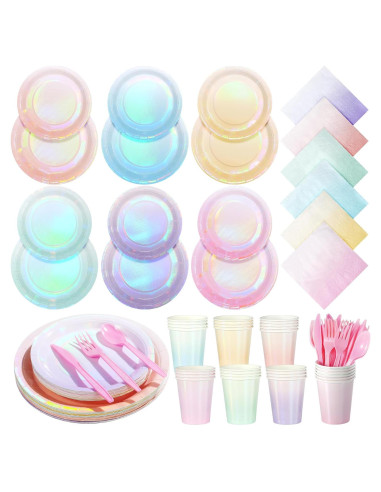 Conjunto de Platos y Servilletas Pascliyna Arcoíris 175 Piezas