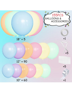 Kit de Arco de Globos Arcoíris Pastel Mebay 155Pcs Decoración Fiesta 2