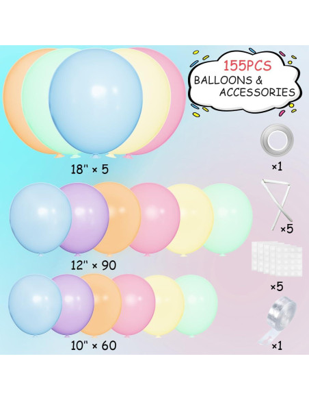 Kit de Arco de Globos Arcoíris Pastel Mebay 155Pcs Decoración Fiesta