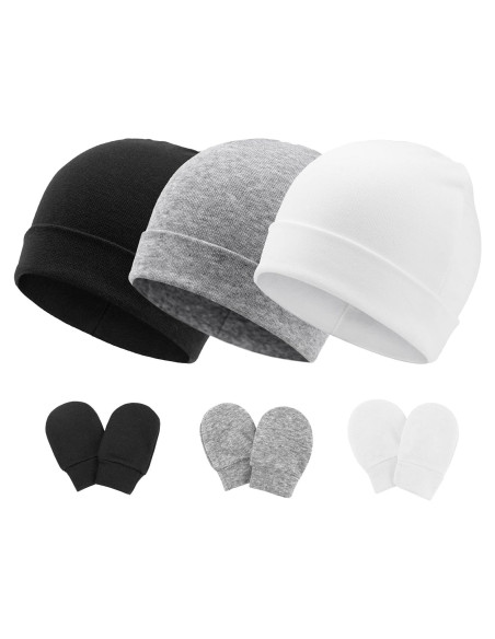 Conjunto de Gorro Beanie y Manoplas AQOKKA para Bebés 0-6 Meses