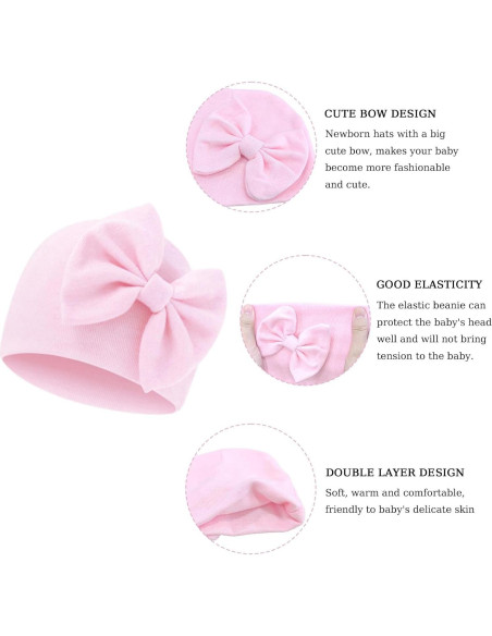Conjunto Gorro y Manoplas Bebé Niña Rosa con Lazo 0-6 Meses