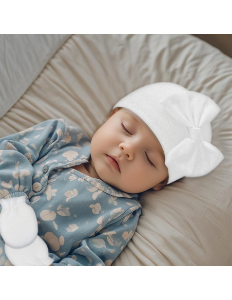 Conjunto Gorro y Manoplas Bebé Niña Rosa con Lazo 0-6 Meses