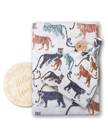 Manta de Muselina 100% Algodón Orgánico Miaoberry Tigre Crema