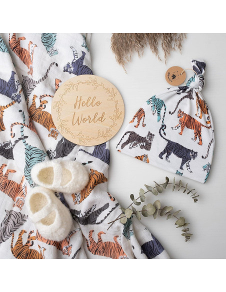 Manta de Muselina 100% Algodón Orgánico Miaoberry Tigre Crema