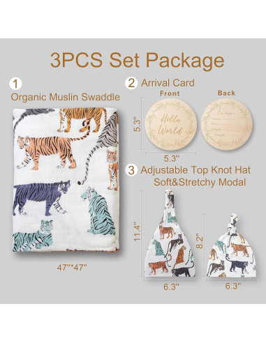 Manta de Muselina 100% Algodón Orgánico Miaoberry Tigre Crema