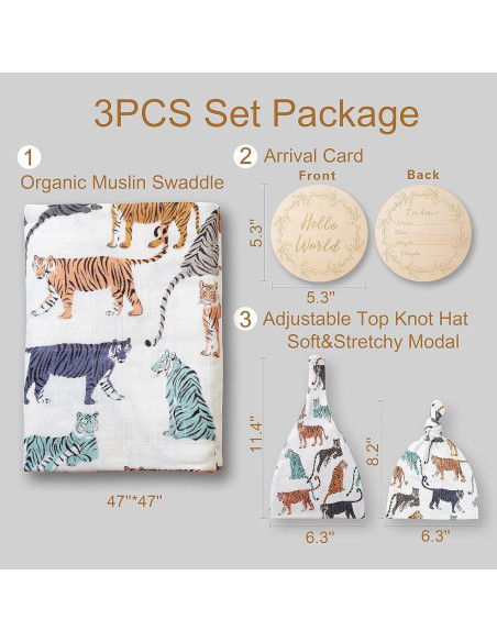 Manta de Muselina 100% Algodón Orgánico Miaoberry Tigre Crema