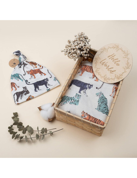 Manta de Muselina 100% Algodón Orgánico Miaoberry Tigre Crema