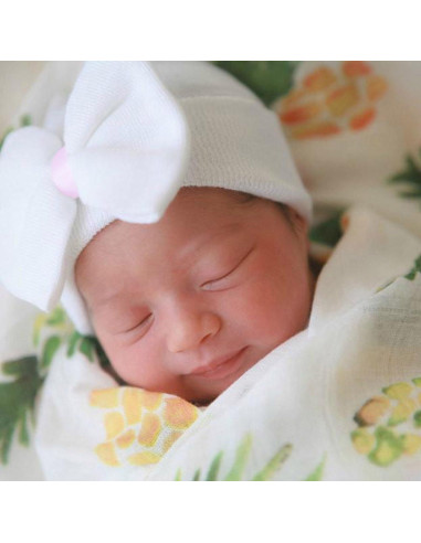 Gorros para Bebé Niña AQOKKA con Lazo Algodón Suave 0-3 Meses