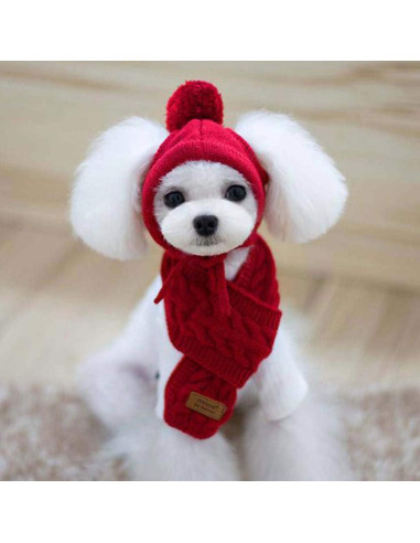 Conjunto de bufanda y gorro de lana para perros Goclothod