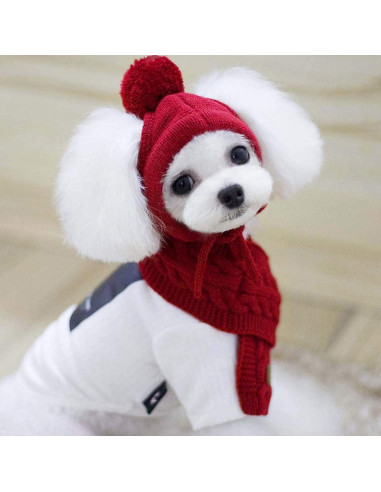 Conjunto de bufanda y gorro de lana para perros Goclothod