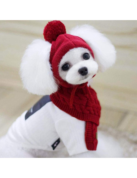 Conjunto de bufanda y gorro de lana para perros Goclothod