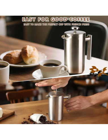 Prensa Francesa de Café AgcKuzt 34 oz Acero Inoxidable Doble Pared