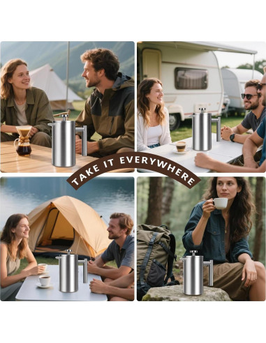 Prensa Francesa de Café AgcKuzt 34 oz Acero Inoxidable Doble Pared