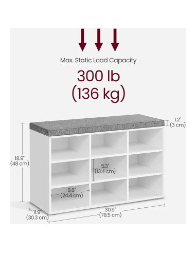 Banco de Almacenamiento VASAGLE CUSTOS 9 Compartimentos 48 cm