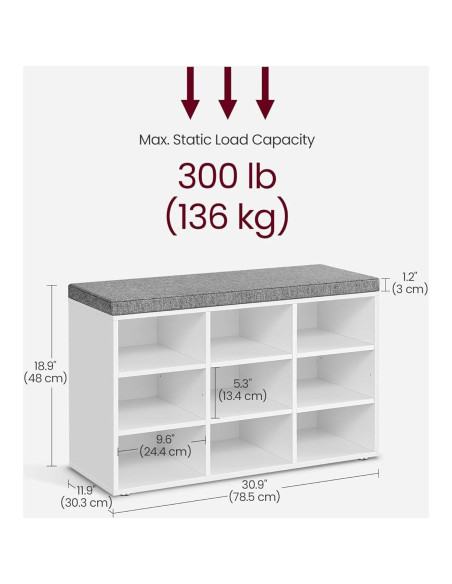 Banco de Almacenamiento VASAGLE CUSTOS 9 Compartimentos 48 cm