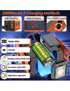 Radio de Emergencia Solar 20000mAh NOAA AM/FM - Naranja 2