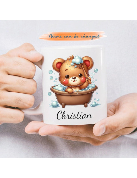 Taza de Cerámica Personalizada BixDori Oso en Baño 311ml/444ml