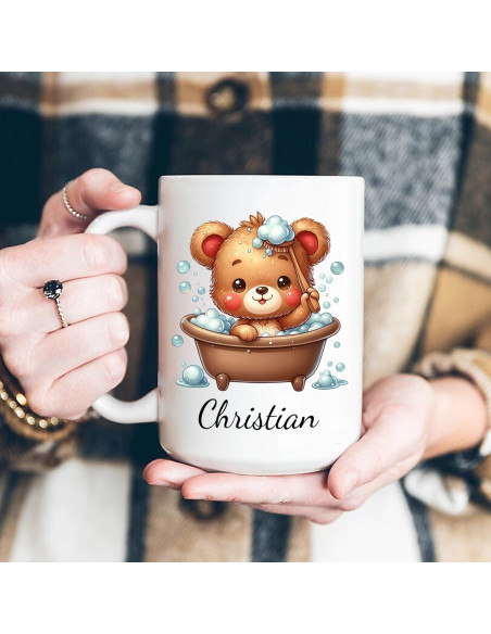 Taza de Cerámica Personalizada BixDori Oso en Baño 311ml/444ml