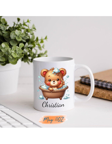 Taza de Cerámica Personalizada BixDori Oso en Baño 311ml/444ml
