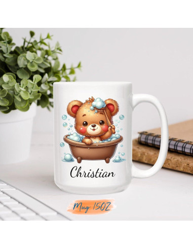 Taza de Cerámica Personalizada BixDori Oso en Baño 311ml/444ml