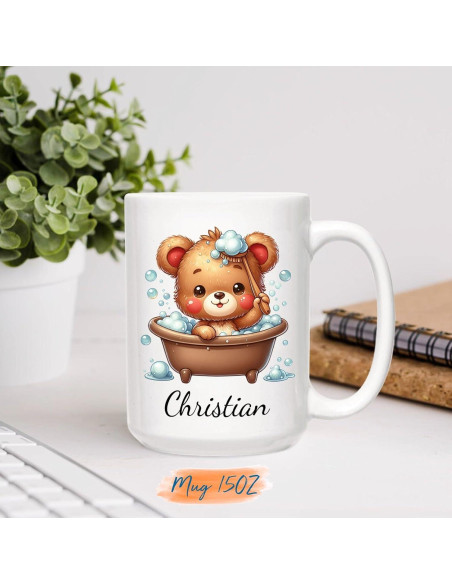 Taza de Cerámica Personalizada BixDori Oso en Baño 311ml/444ml