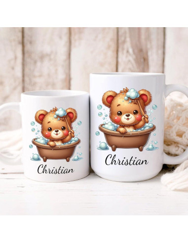 Taza de Cerámica Personalizada BixDori Oso en Baño 311ml/444ml