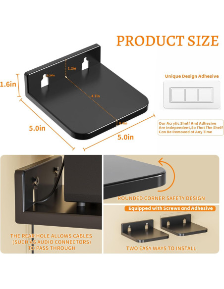 Estantes Flotantes Adhesivos Yieach 4 Piezas 12.7cm Negro