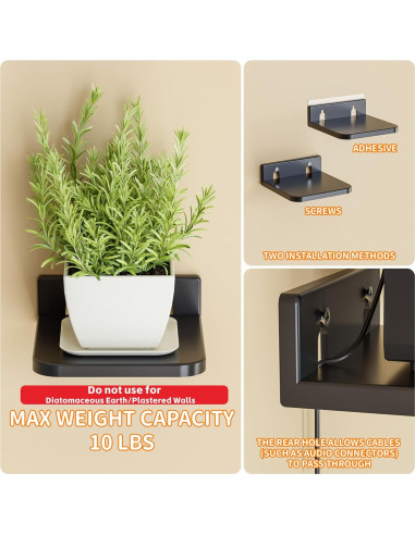 Estantes Flotantes Adhesivos Yieach 4 Piezas 12.7cm Negro