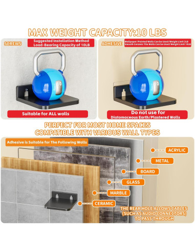 Estantes Flotantes Adhesivos Yieach 4 Piezas 12.7cm Negro