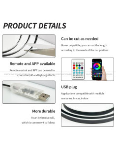 Luces LED RGB VAUNGIUG 110 cm para Coche Interior USB 2