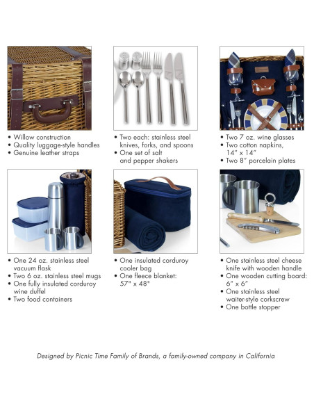 Canasto de Picnic Deluxe para 2 Picnic Time - Mimbre Azul