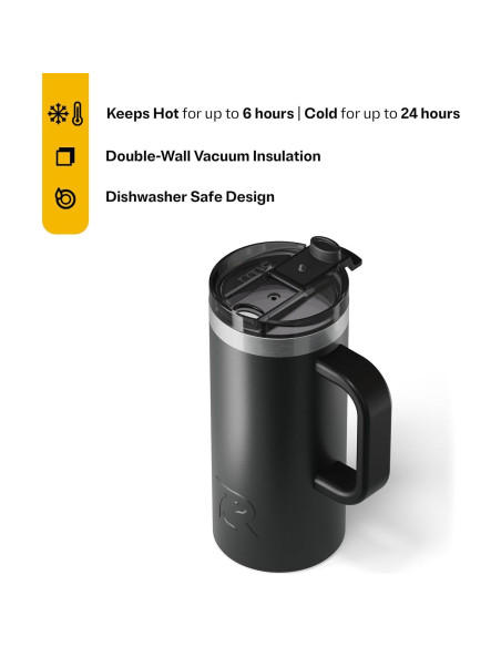 Taza de Viaje RTIC 473ml Aislada Acero Inoxidable Negra