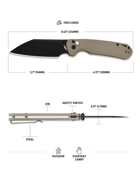Cuchillo de Bolsillo CJRB J1945L Grande Pyrite-Light 9.4 cm