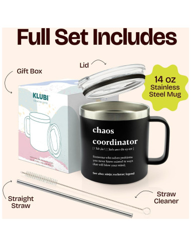 Taza de Viaje KLUBI 14oz Negra Aislada para Hombres